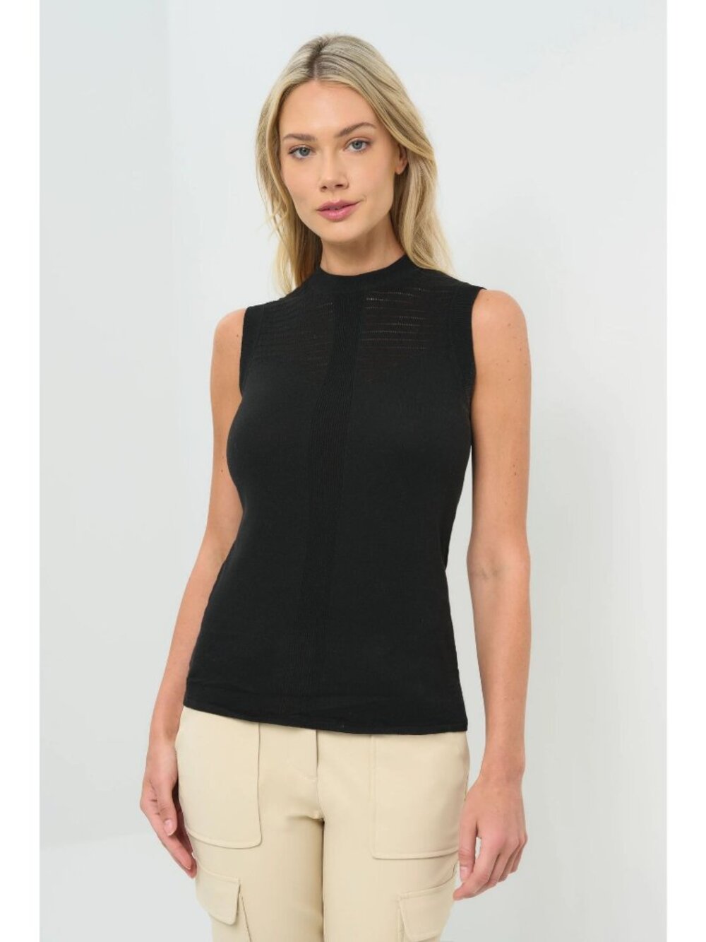 Anatomie Evie Sleeveless Sweater Knit Top Black Size S High Neck Lightweight Cot